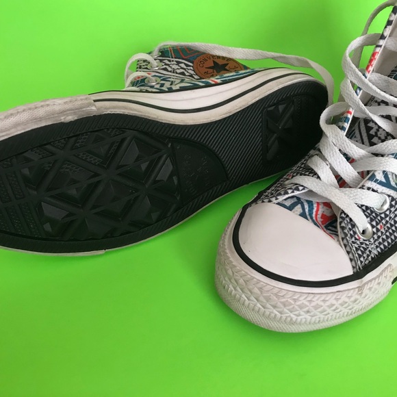 Brown Leather backed blue/orange print converse - Picture 6 of 8